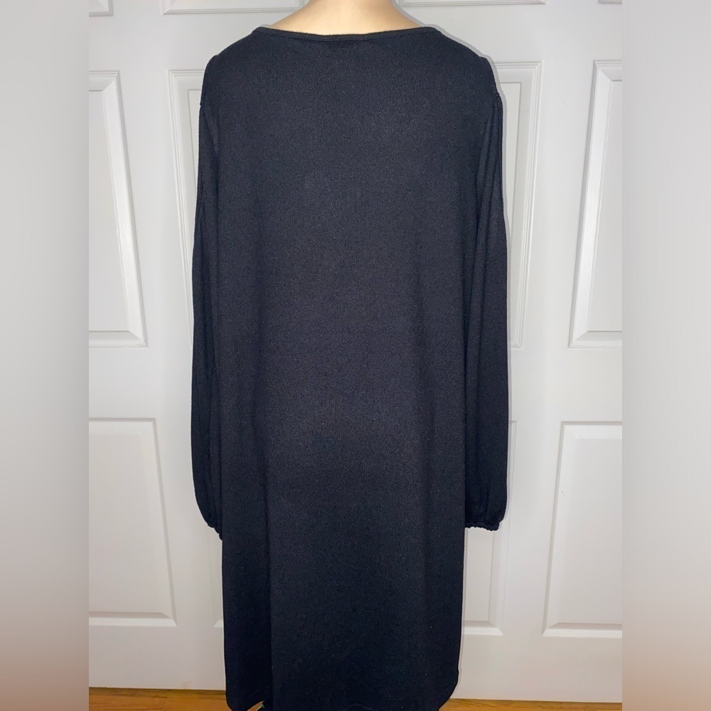 C.o.z.Y Black Sweater Dress XXL NWT Cold Shoulder w/ Rose Embroidery, Cozy Chic - Picture 8 of 9